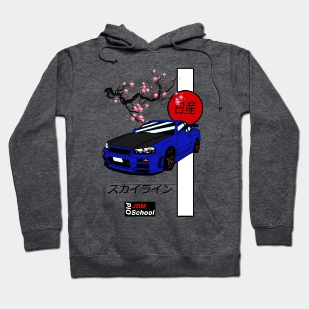 JDM R34 Blue Red Sun Edition Hoodie by OSJ Store